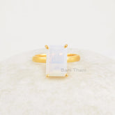 Rectangle Opalite Ring - 8x12mm Gemstone Ring - Micron Gold Plated Ring - 925 Solid Silver - Prong Ring - Womens Gift Jewelry - Dainty Ring